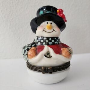 Porcelain Limoge Style Trinket Box - Christmas Snowman Style Holiday Gift Box
